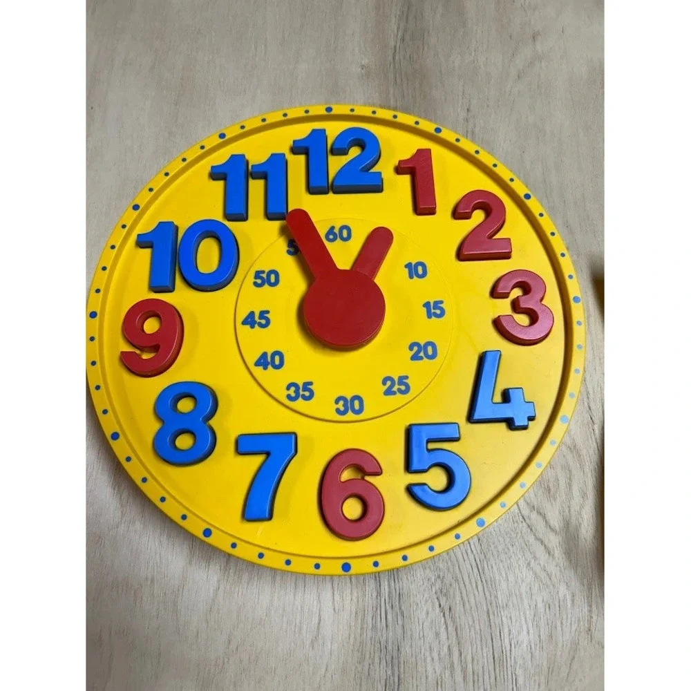 Vintage 1986 Amway Grow Wise Educational Clock Puzzle Learning Toy Yellow 10.5in
